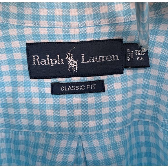 Ralph Lauren Men's 3XB Blue Gingham Oxford Short Sleeve Button Down Shirt - Picture 6 of 9